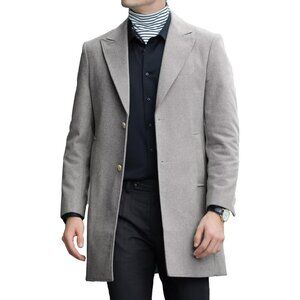 Mens Light Grey  Winter Jacket Trench Coats for Men Long Jackets Warm Double